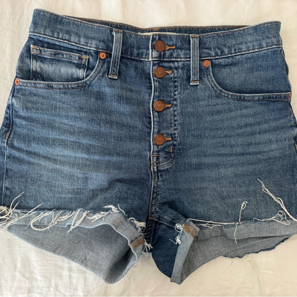 Madewell Blue High-Rise Button-Front Denim Shorts